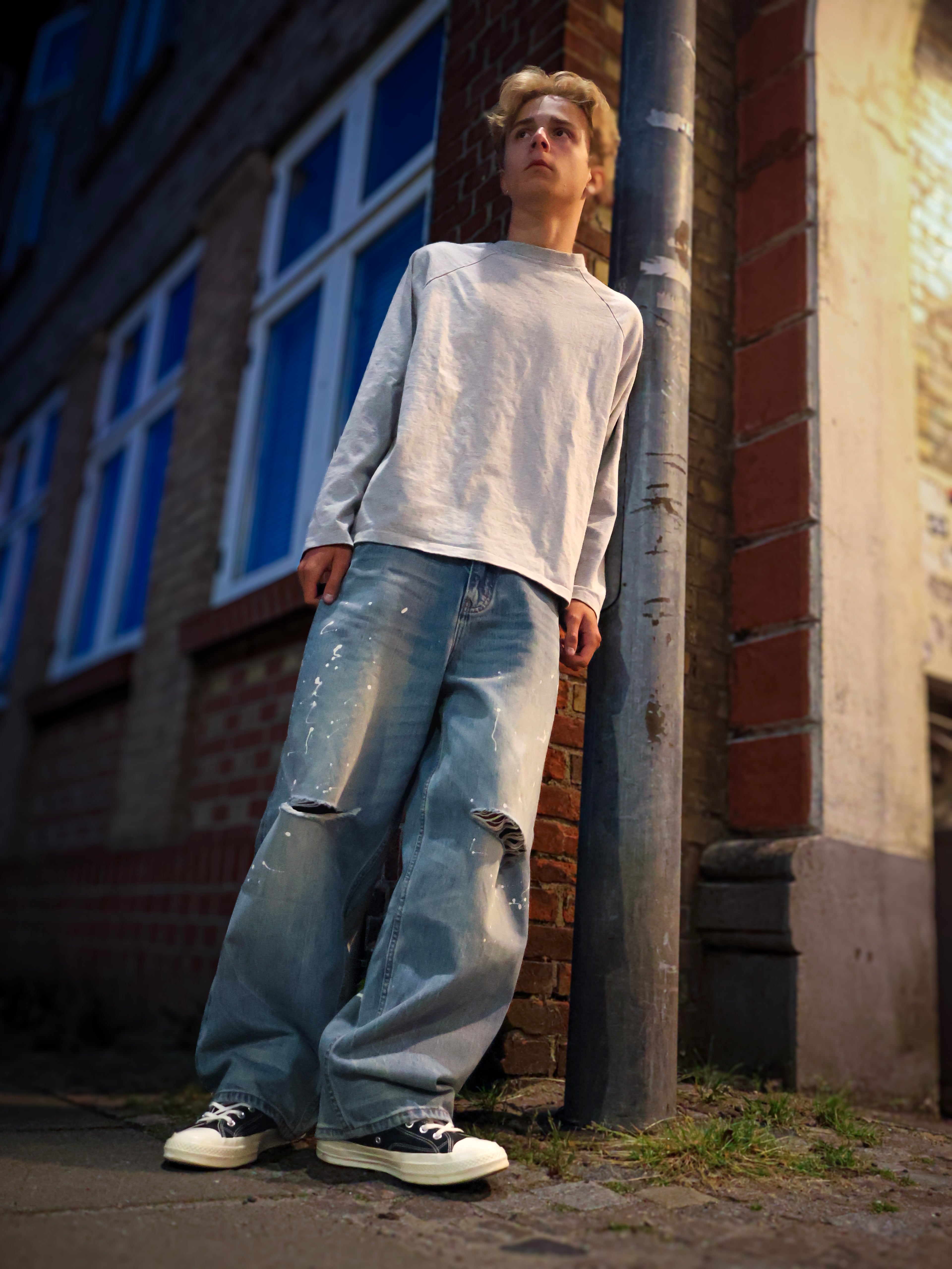 Distressed Paint Splatter Denim